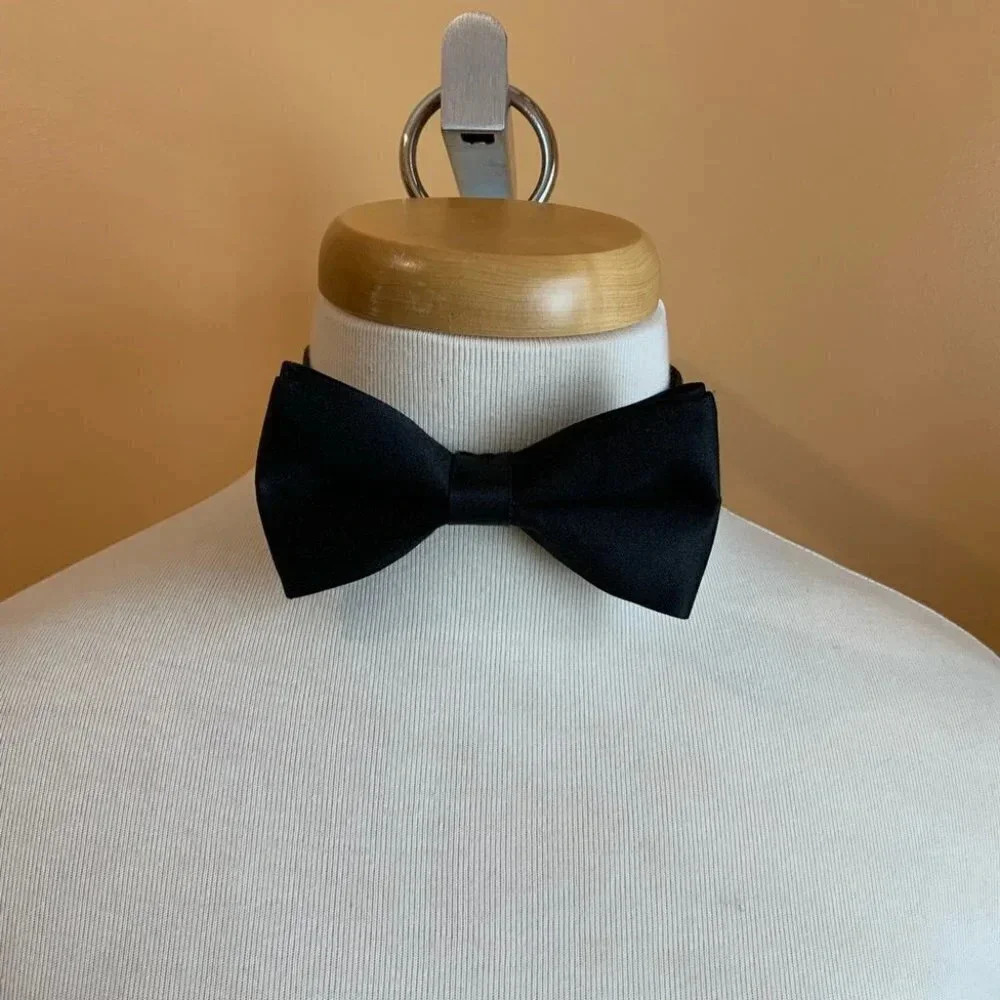 Vintage Black Adjustable Clip On Bow Tie Tuxedo Formal Accessories - Picture 3 of 9